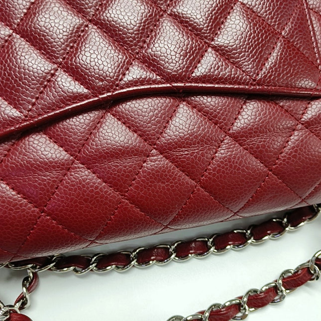 Chanel Classic Flap Medium 2008 Burgundy Caviar Leather Silver Hardware