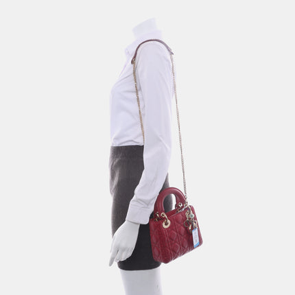 Lady Dior Mini Red Lambskin Leather Gold HW Chain Strap