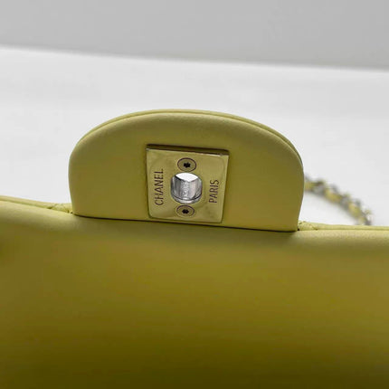 Chanel Classic Flap Rectangular Mini Yellow Lambskin Leather Silver Hardware Microchip