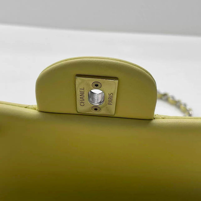 Chanel Classic Flap Rectangular Mini Yellow Lambskin Leather Silver Hardware Microchip