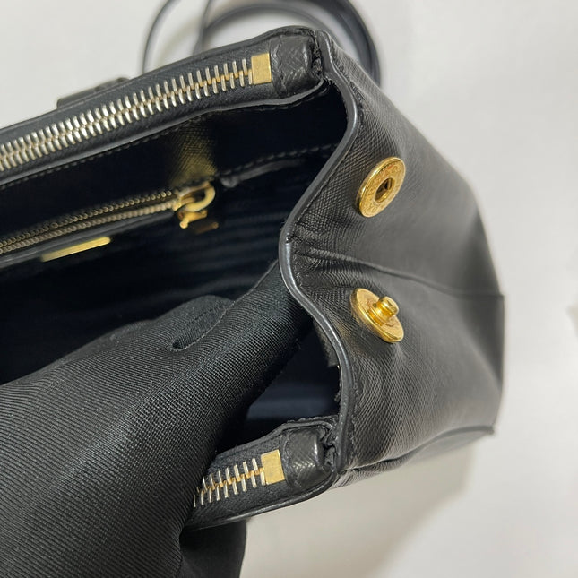 Prada Galleria Saffiano Leather Small Black Handbag with Strap