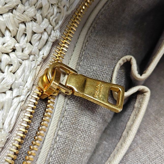Prada Canape Straw Tote Beige Top Handle Bag
