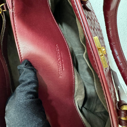 Bottega Veneta Roma Handbag Bag Intrecciato Nappa Leather Burgundy Small 30cm