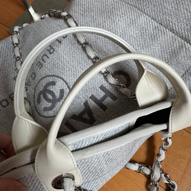 Chanel Deauville Tote Medium Light Blue Grey Denim Top Handle 2013-2014