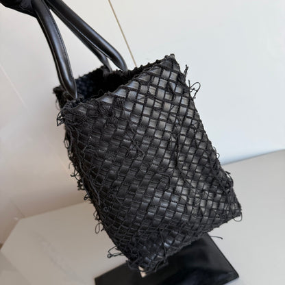 Bottega Veneta Cabat Large Intreccio Leather with Fringes Black 40cm