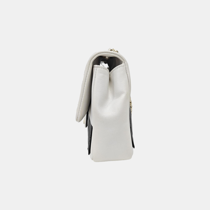 Chanel Graphic Medium Flap Bag Black Lambskin Leather White Edge