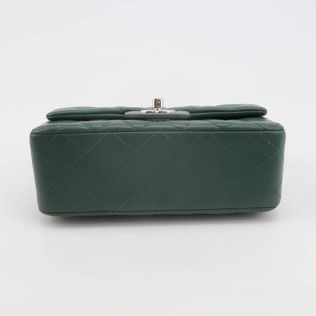 Chanel Classic Flap Mini Rectangular 2019 Green Lambskin Leather Silver Hardware