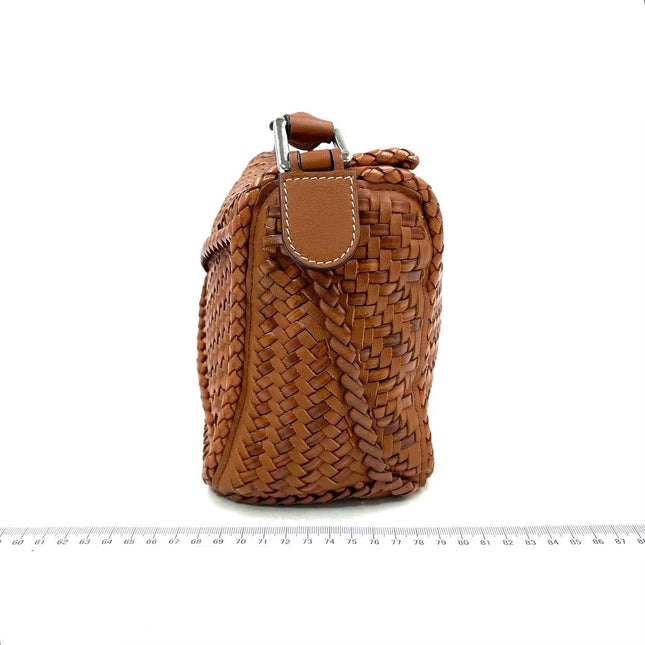 Loewe Puzzle Small Leather Woven Caramel Tan Crossbody Bag