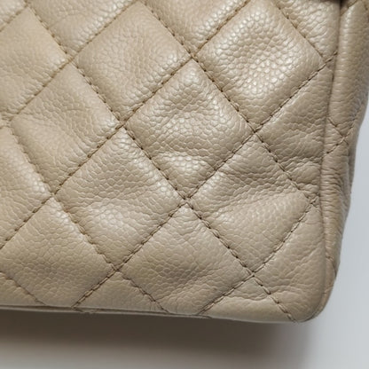 Chanel Classic Flap Maxi Beige Lambskin Leather Giant Siver-tone CC Logo