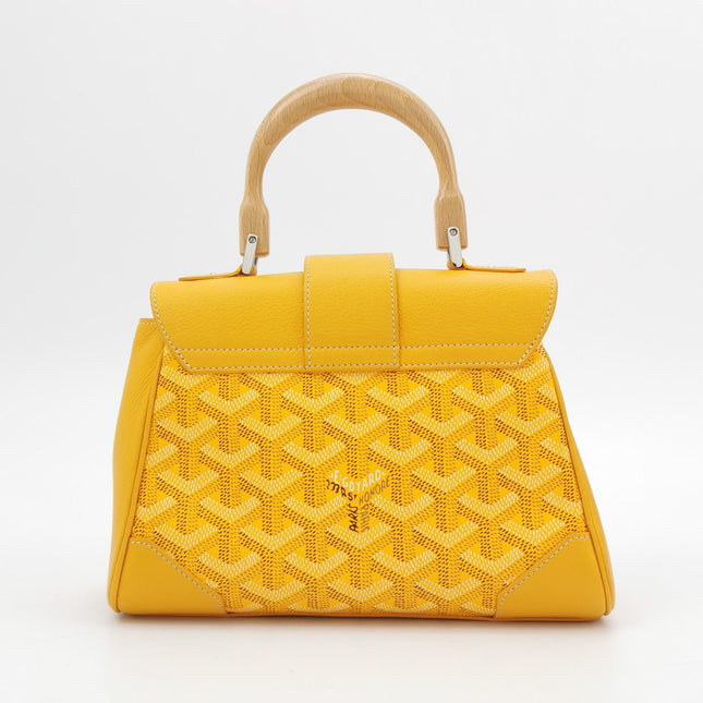 Goyard Saigon Mini Yellow Canvas and Leather Wooden Top Handle Crossbody Bag