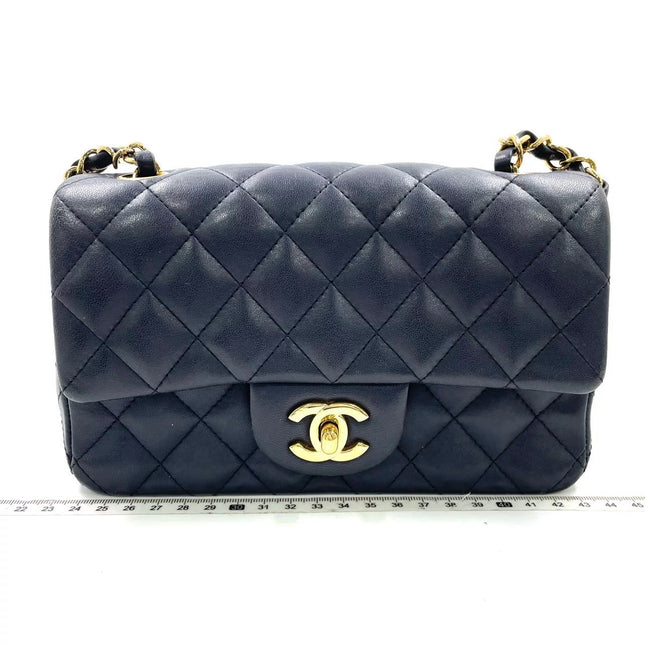 Chanel Classic Flap Rectangular Mini 2015 Navy Lambskin Gold Hardware
