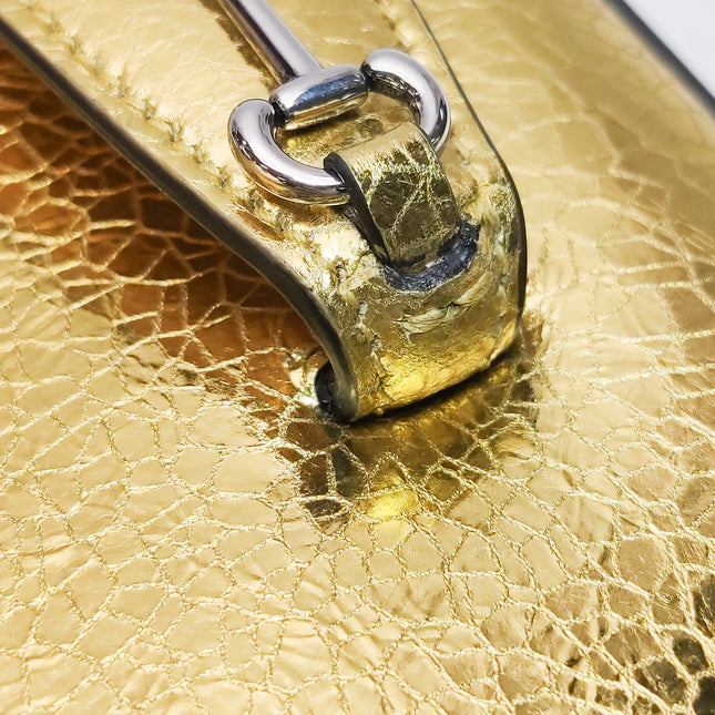 Gucci Horsebit 1955 Crackle Leather Shoulder Bag Gold Metallic
