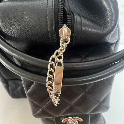 Chanel Cambon Multi-pocket Ligne Reporter Bag Large Black Calfskin Leather White Logo