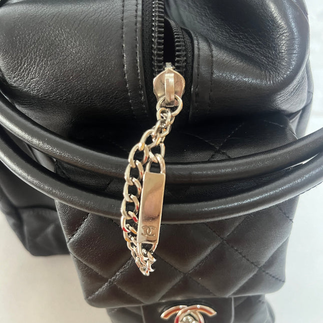 Chanel Cambon Multi-pocket Ligne Reporter Bag Large Black Calfskin Leather White Logo