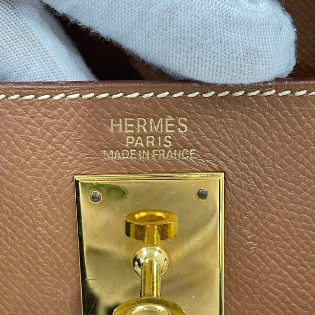 Hermes Kelly 32 Sellier Gold Epsom Leather Gold HW Double Ring 2002