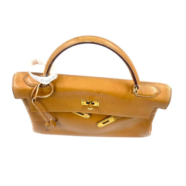 Hermes Kelly 32 Retourne 1976 Gold Box Leather Gold Hardware