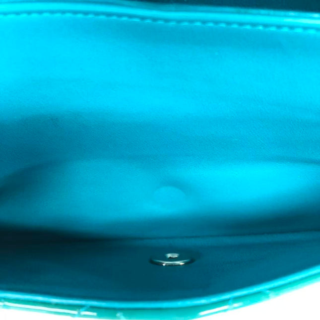 Chanel Classic Flap Medium Teal Blue Green Patent Leather Silver Hardware 2014-15