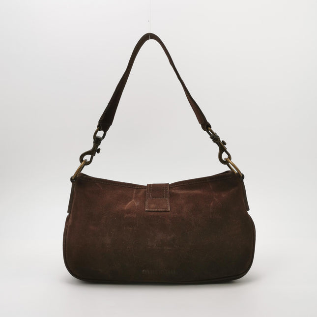 Miu Miu Brown Suede Leather Shoulder Bag Snap Hook