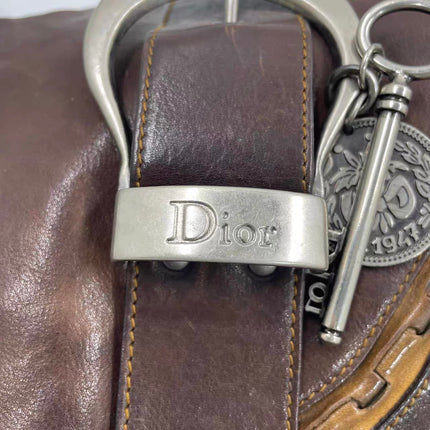 Dior Vintage Gaucho Large Dark Brown Leather Crossbody Bag 36cm