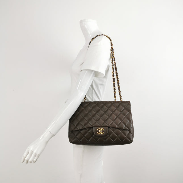 Chanel Classic Flap Jumbo Brown Lambskin Leather Single Flap Gold Hardware