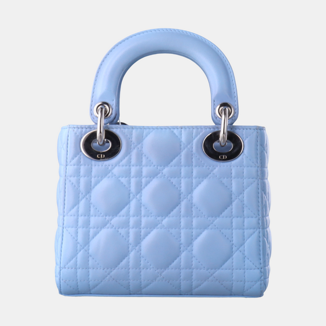 Lady Dior Mini Blue Cannage Lambskin Silver Hardware Crossbody Handbag