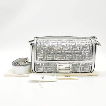 Sold Fendi Baguette Fendi x Nicki Minaj Silver PVC and Leather with Glitter Sequins Crossbody Bag
