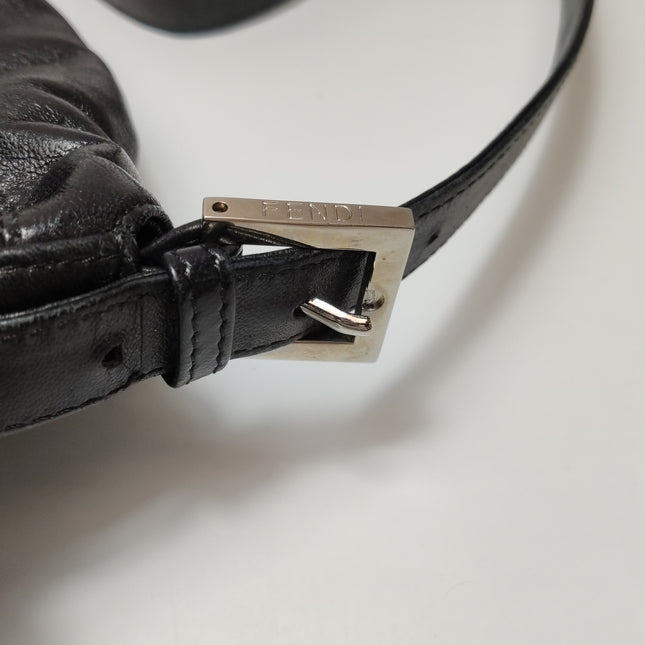 Fendi Mamma Baguette Black Lambskin Leather Green Enamel Buckle