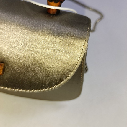 Gucci Bamboo 1947 Night Super Mini Beige Silk Evening Bag with Chain