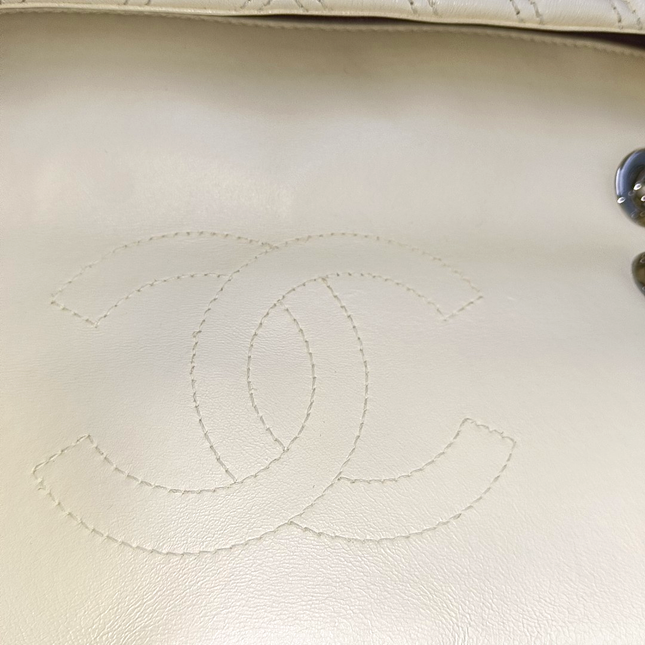Chanel Classic Flap Medium Chevron Beige Quilted Lambskin Leather, 2015