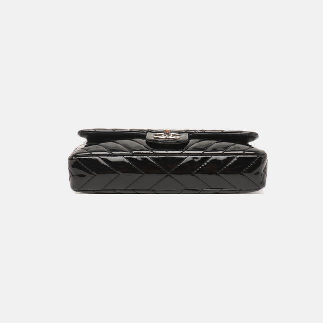 Sold Chanel Baguette Flap Shoulder Bag Chevron Black Patent Leather Silver Double Chain