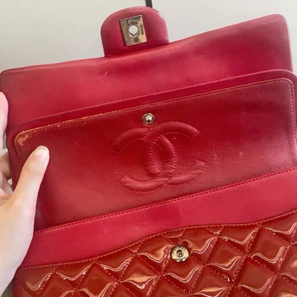 Chanel Classic Flap Medium 2011 Red Patent Leather Silver Hardware