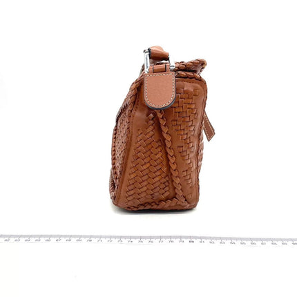 Loewe Puzzle Small Leather Woven Braided Tan Brown Crossbody Bag