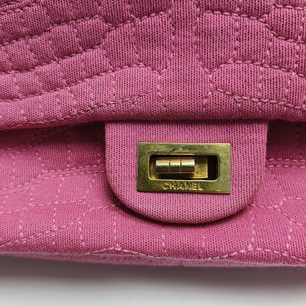 Chanel 2.55 Jumbo Double Flap Pink Fabric Crocodile Print Gold-tone Hardware