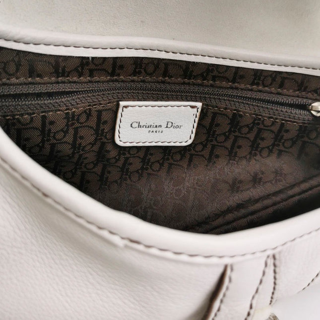 Dior Saddle Vintage Leather White with Silver Hardware