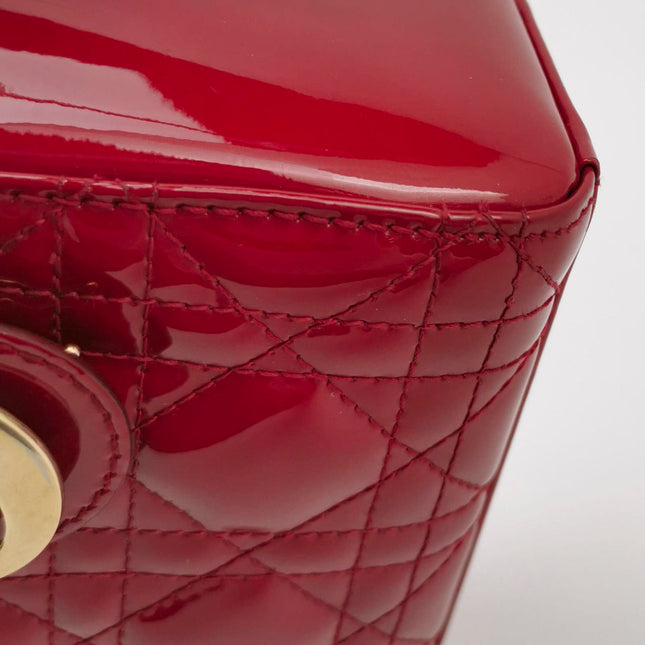 Sold Lady Dior Mini Handbag Red Patent Leather Gold-tone Leather and Chain Strap