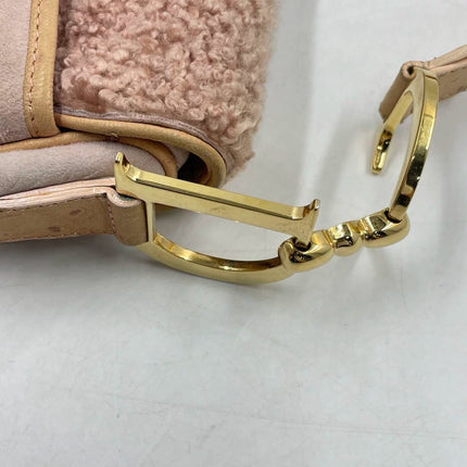Dior Saddle Vintage Shoulder Bag Medium Shearling and Ostrich Leather Pink