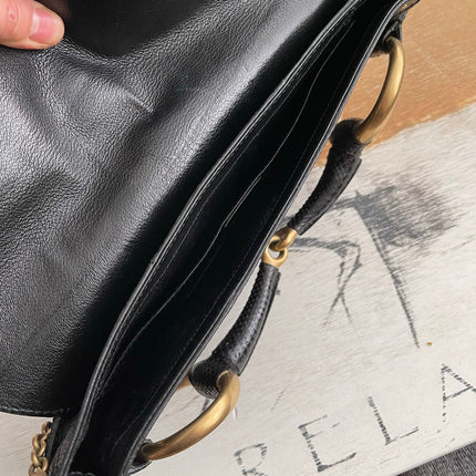 Gucci Horsebit 1955 Chain Large Black Snake-skin Leather Shoulder Bag