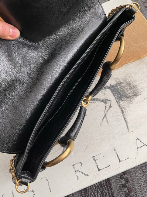 Gucci Horsebit 1955 Chain Large Black Snake-skin Leather Shoulder Bag