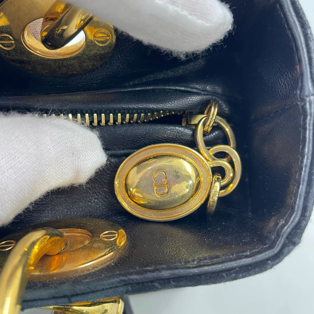 Lady Dior Vintage Medium Black Suede Leather Gold Hardware 1997