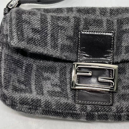 Fendi Baguette Bag Grey Wool Zucca Print Shoulder Bag