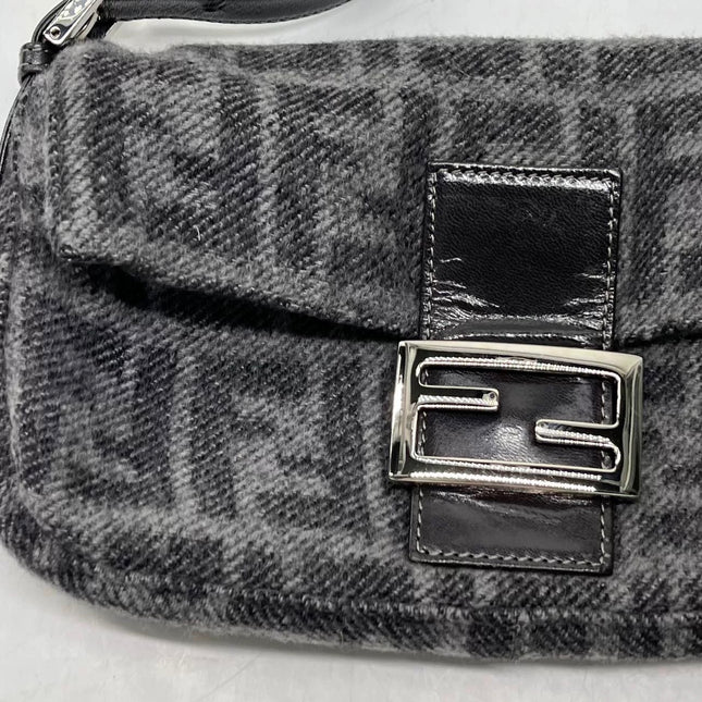 Fendi Baguette Bag Grey Wool Zucca Print Shoulder Bag