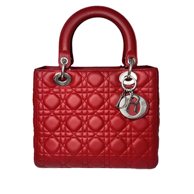 Sold Lady Dior Medium Bag Red Lambskin Cannage Leather Without Strap-Luxbags