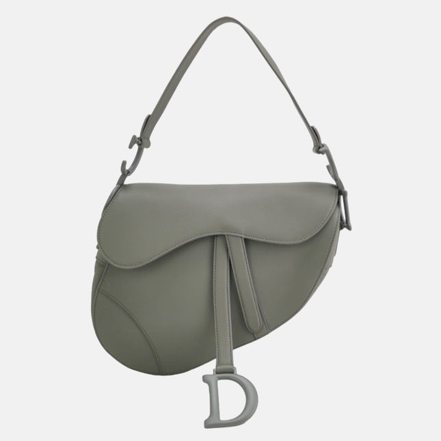 Dior Saddle 2020 Medium Calfskin Leather Matte Monochrome Grey-Luxbags