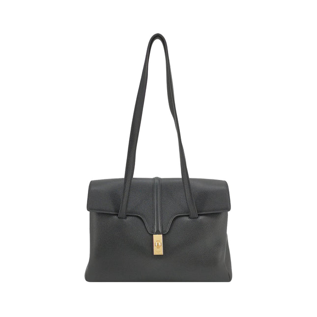 Celine Soft 16 Bag Medium Black Grained Calfskin Leather-Luxbags
