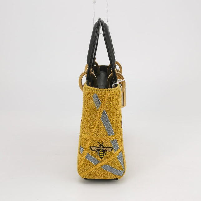 Lady Dior Mini Limited Edition Yellow Star and Bee Beaded Handbag 2017