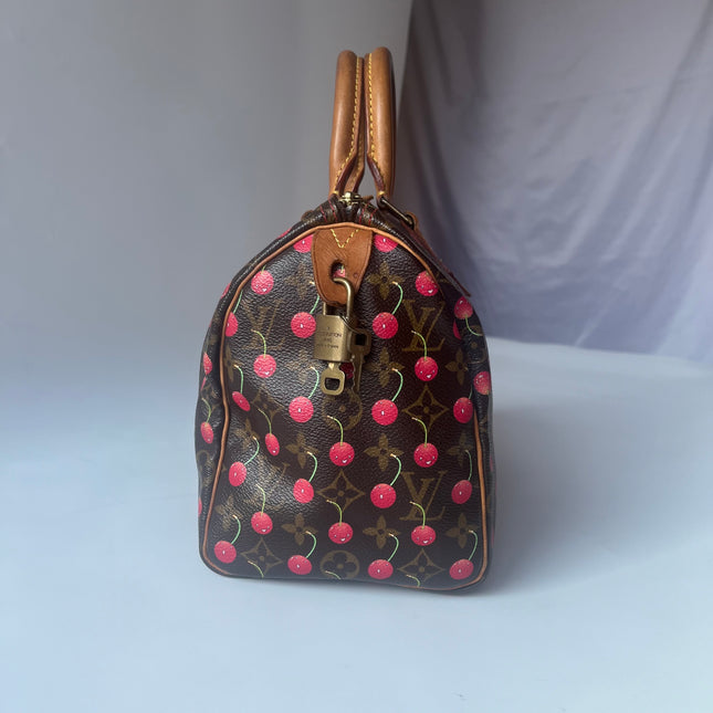 RARE Louis Vuitton x Takashi Murakami Speedy 25 Vintage Cherry on Monogram Handbag
