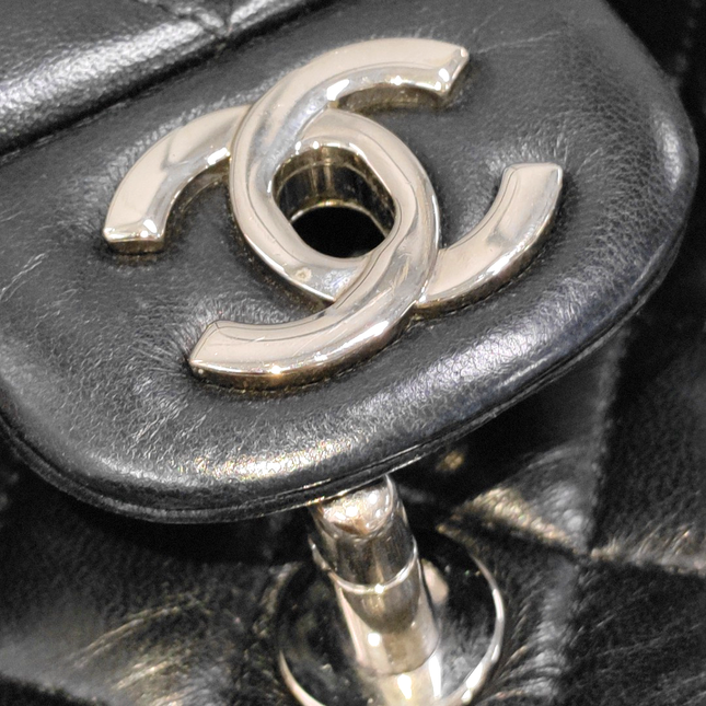 Chanel Timeless Classic Flap Medium Black Lambskin Leather Silver Hardware, 2008-2009