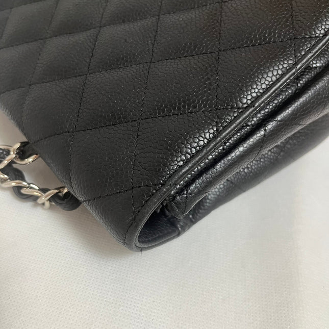 Chanel Classic Flap Jumbo 2009 Black Caviar Leather Single Flap Silver Hardware