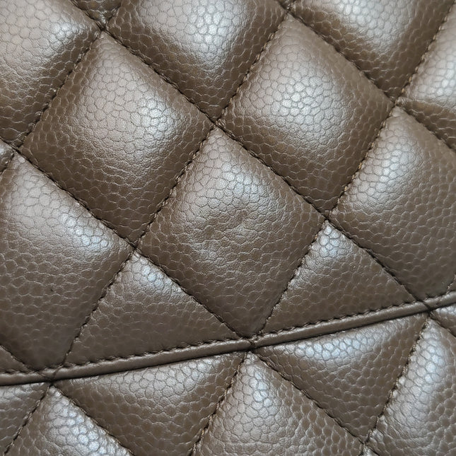 Chanel Classic Flap Jumbo 2012 Coffee Brown Caviar Leather Double Flap Silver Hardware