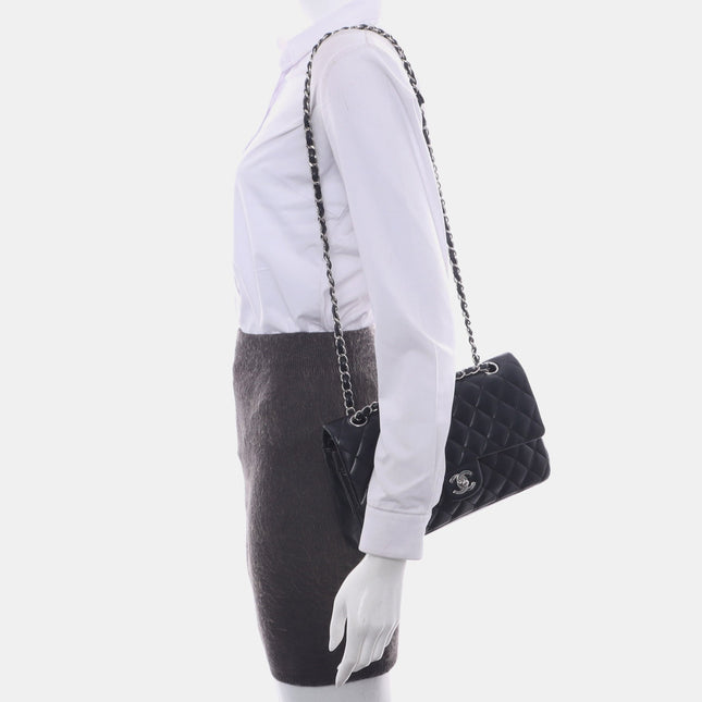 Chanel Timeless Classic Flap Medium Black Lambskin Leather Silver Hardware, 2008-2009